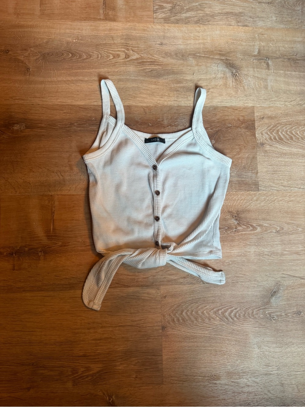 White Ribbed Button-Front Tie Cami